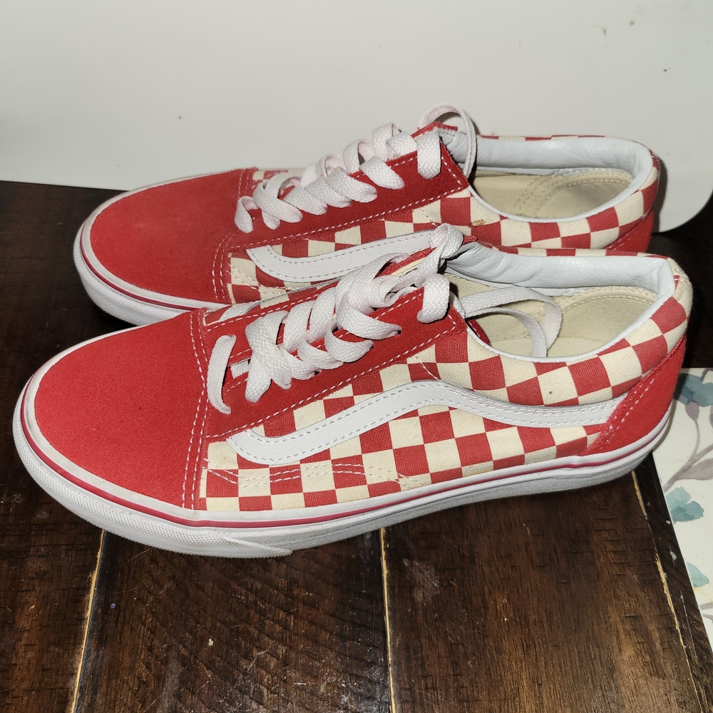 Vans Red and Cream Checkered Sneakers